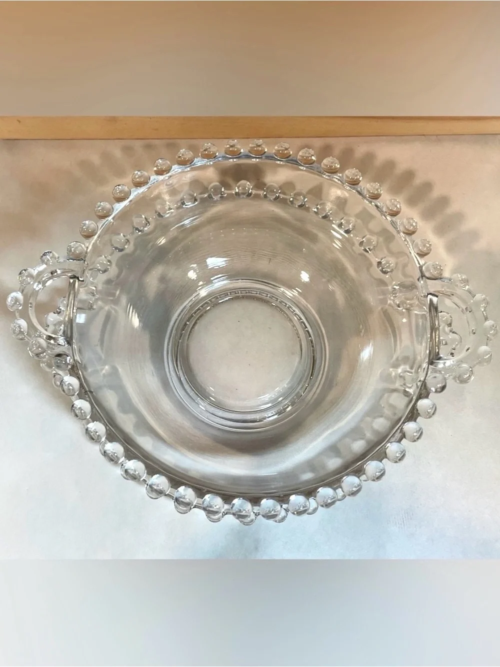Imperial Glass “Candlewick” Beaded Edge Handled Serving Bowl Matching Underplate